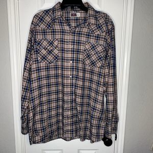 Vintage Big Mac Shirt XLT Mens Long Sleeve Pearl Snap Plaid Western 80s Red Blue